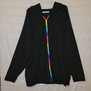 Michelle Mae 2XL Hooded Sweatshirt Black Rainbow Zipper Thumb Hole Sleeve Long